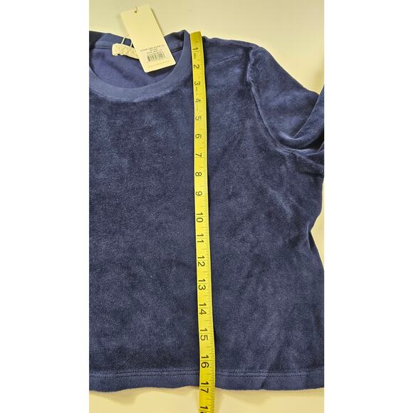 NWT (flaw) Suzie Kondi Keshni Long Sleeve Velour Navy crop sweater lounge small - Picture 8 of 8